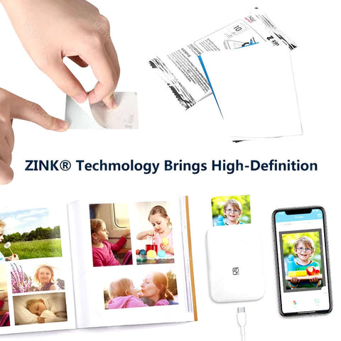 ZINK technology photo printing demonstration with high-definition images and portable printer.