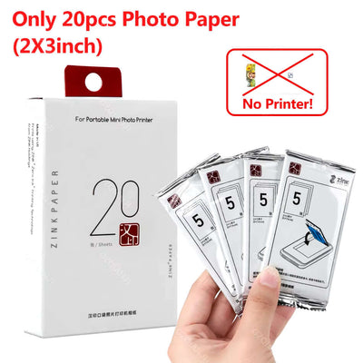 20 sheets of 2x3 inch Zink photo paper for portable mini photo printers, ideal for creating sticky-backed photos.