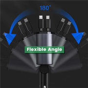 Image showing a 180° flexible angle for a car charger with multiple charging tips.